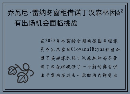 乔瓦尼·雷纳冬窗租借诺丁汉森林因鲜有出场机会面临挑战